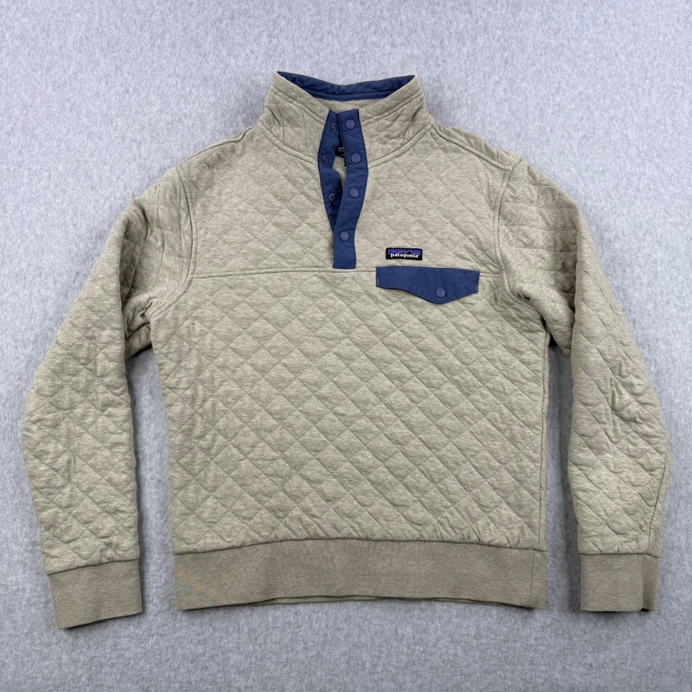 Patagonia Sweater Mens Small Tan Quilt‎ Snap T Outdoor Pullover Organic Cotton